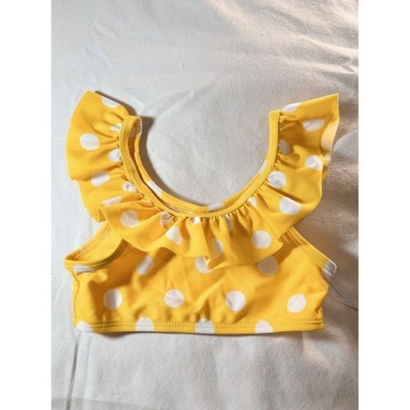 NWOT Cat &‎ Jack Girls Top Swimsuit Yellow w/ White Polka Dots Scrunch Size 2T - Picture 1 of 5